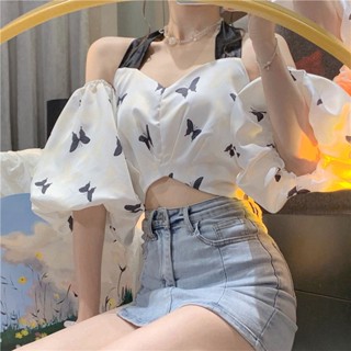 เสื้อครอปเปิดไหล่ข้างเดียว ตัวสั้น สําหรับผู้หญิง