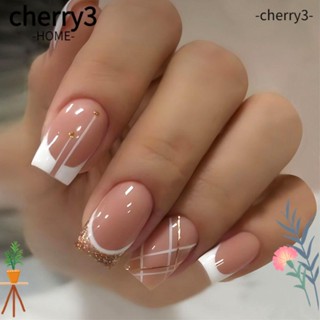 Cherry3 เล็บปลอม แบบเต็ม DIY สีทอง สไตล์ฝรั่งเศส