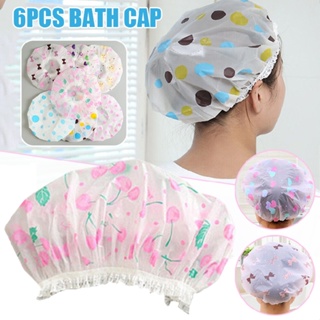 New 6pcs Bath Caps Reusable Double Layer Bathing Hair Shower Cap Lady Waterproof