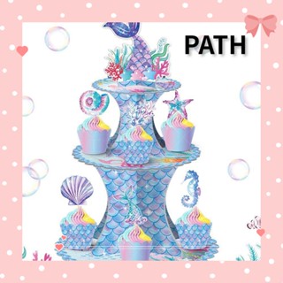 Path ขาตั้งเค้ก ธงนางเงือก ดึงธงนางเงือก สีฟ้า สําหรับตกแต่งปาร์ตี้วันเกิด 3 ชิ้น