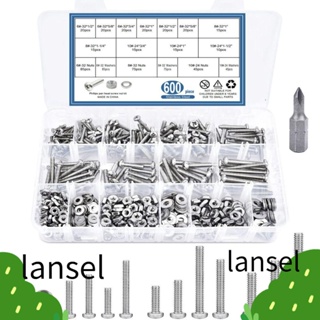 LANSEL 600 ชิ้น|ชุดสกรูหัวกระทะ และน็อต สเตนเลส สําหรับเครื่องซักผ้า #6-32#8-32#10ชุดน็อต และสลักเกลียว สเตนเลส 304 -24