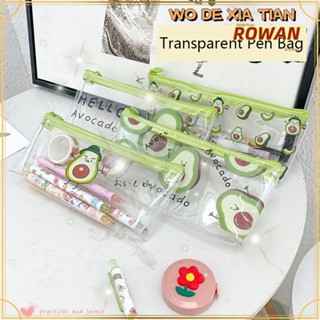 Rowans กระเป๋าดินสอ PVC ใส ความจุขนาดใหญ่ ลายผลไม้ ดอกไม้ กันน้ํา น่ารัก สําหรับใส่เครื่องเขียน โรงเรียน สํานักงาน