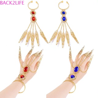 Back2life สร้อยข้อมือนิ้วมือ สีทอง สไตล์โบราณ กลวง สีแดง อัญมณีสีฟ้า อัญมณีไทย อินเดีย สําหรับเด็กผู้หญิง