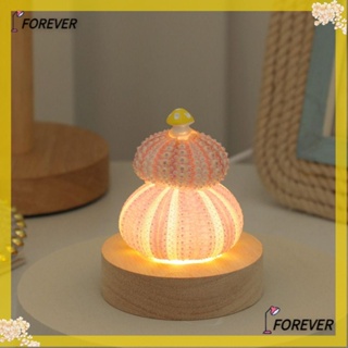 Forever โคมไฟตั้งโต๊ะ LED รูปเห็ด เปลือกหอย ไม้เนื้อแข็ง เรืองแสง สไตล์โมเดิร์น DIY สําหรับตกแต่งห้องนอน