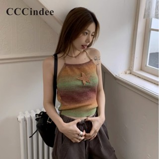 Cccindee เสื้อกล้ามลําลอง เข้ารูป สีตัดกัน สไตล์เรโทร เซ็กซี่ แฟชั่นสําหรับผู้หญิง 2023