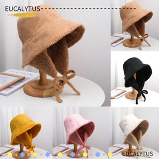 Eutus หมวกบักเก็ต ที่ปิดหูกันหนาว สีพื้น สําหรับผู้หญิง