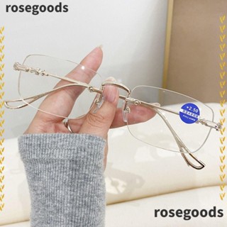 Rosegoods1 แว่นตาอ่านหนังสือ โลหะ ทรงสี่เหลี่ยม ป้องกันแสงสีฟ้า หรูหรา สําหรับผู้ชาย และผู้หญิง