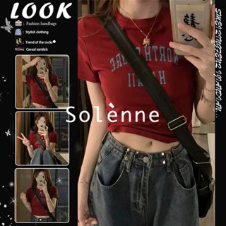 Solenne เสื้อครอป เสื้อยืดผู้หญิง ครอป baby tee สาวเรโทร 2023 NEW Style 072722