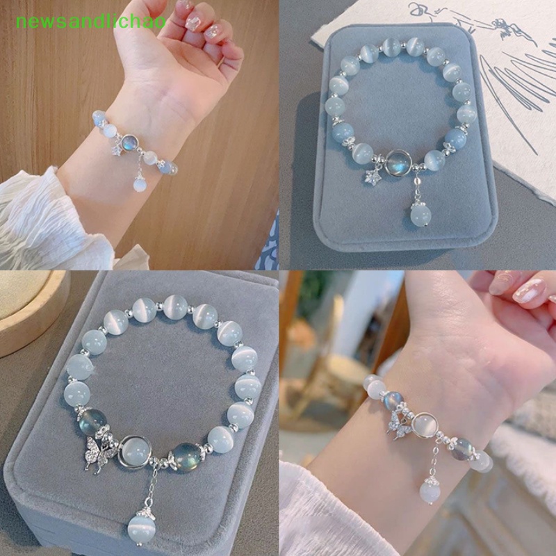 Newsandlichao สร้อยข้อมือลูกปัดคริสตัลโอปอลเทียม เบา ยืดหยุ่น เรียบง่าย เครื่องประดับแฟชั่น สําหรับผู้หญิง