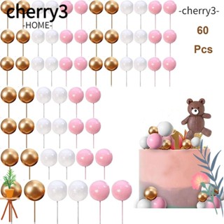 Cherry3 ลูกบอลโลหะ ขนาดเล็ก ใช้ง่าย หลายขนาด สีทอง สีขาว สีชมพู สําหรับตกแต่งเค้ก คัพเค้ก 60 ชิ้น