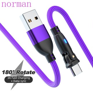 Norman 180 ° สายเคเบิลข้อศอก 180 ° สายเคเบิลข้อมูล Micro Type C IOS 180 องศา หมุนได้ 3A 5A ชาร์จเร็ว น้ําหนักเบา