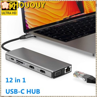 Shououy 12-In-1 อะแดปเตอร์ฮับ USB Type-C SD PD ชาร์จ USB 3.0 4K Dual HDMI สําหรับแล็ปท็อป พีซี