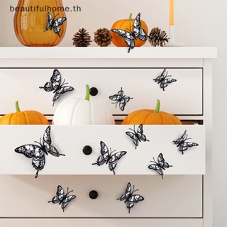 ｛Halloween Decor｝สติกเกอร์ ลายโครงกระดูก ผีเสื้อ ค้างคาว 3D น่ากลัว สําหรับตกแต่งผนังบ้านผีสิง ปาร์ตี้ฮาโลวีน 12 ชิ้น