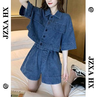 Shopkeepers selection# fat sister wear and wear slimming a whole set of Internet celebrity summer suit womens fashionable fashionable young denim top shorts trendy 8.21N