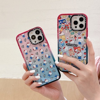 เคสโทรศัพท์มือถือ แบบแข็ง แต่งกลิตเตอร์ ไล่โทนสี สีชมพู สีฟ้า ลาย Hello Kitty สําหรับ iPhone 14 13 12 Pro Max