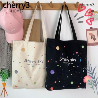 Cherry3 กระเป๋าสะพายไหล่ กระเป๋าช้อปปิ้ง ผ้าแคนวาส พิมพ์ลาย มีซิป อเนกประสงค์ แฟชั่นสําหรับผู้หญิง