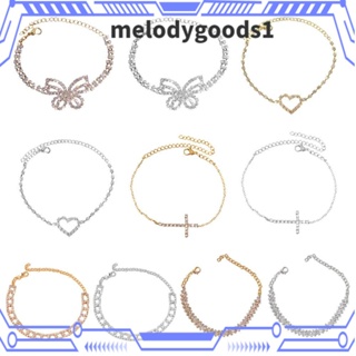 Melodygoods1 สร้อยข้อเท้าโซ่ ประดับพลอยเทียม 2 ชิ้น