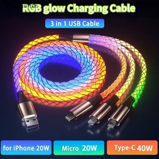 If Glowing สายชาร์จโทรศัพท์มือถือ LED Type C Micro USB 3 in 1 ชาร์จไว สําหรับ iphone Samsung Xiaomi Huawei