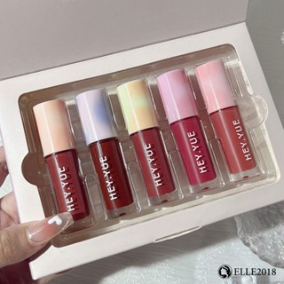 HEYYUE 5Pcs Moisturizing Bubble Lip Glaze Set Box Highly pigmented Doodle Lips Naturally Not Sticky Cup Not Sticky Girl Lipstick 【elle20181_th】