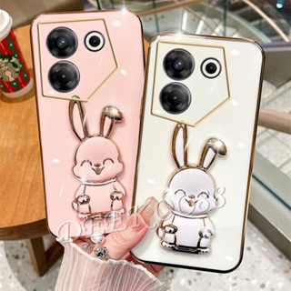 เคสมือถือ แบบนิ่ม ลายการ์ตูนกระต่ายน่ารัก 3D พร้อมขาตั้ง สําหรับ Tecno Camon 20 Pro Premier Spark Go 2023 10C 10 Pro POVA 4 4G 5G Camon20Pro