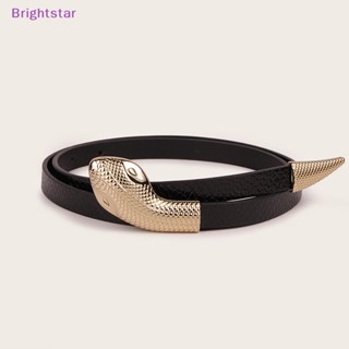 Brightstar เข็มขัดหนังงู แต่งหัวเข็มขัด สีดํา แฟชั่นสําหรับผู้หญิง