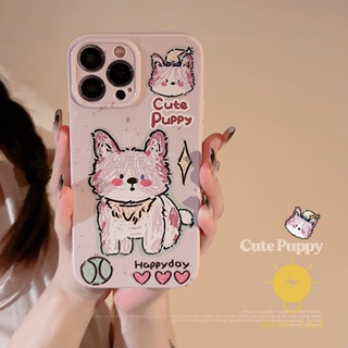 For เคสไอโฟน 14 Pro Max [Happy Puppy Purple] เคส Phone Case For iPhone 14 Pro Max Plus 13 12 11 For เคสไอโฟน11 Ins Korean Style Retro Classic Couple Shockproof Protective TPU Cover Shell