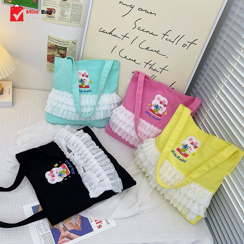 【ลดล้างสต๊อก】miss bag fshion กระเป๋าผ้าใบ ผู้หญิง  น่ารักๆ นักเรียน แบบ ถือ D-1461