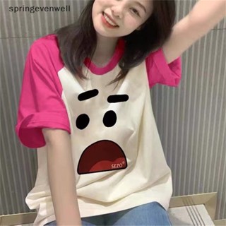 [springevenwell] ใหม่ พร้อมส่ง เสื้อยืดลําลอง แขนสั้น คอกลม พิมพ์ลายการ์ตูน ทรงหลวม แฟชั่นฤดูร้อน สําหรับสตรี