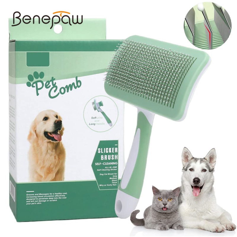 Benepaw แปรงหวีขนสัตว์เลี้ยง แบบสองด้าน เป็นมิตรกับสิ่งแวดล้อม สําหรับทําความสะอาดขนสัตว์เลี้ยง สุนัข แมว