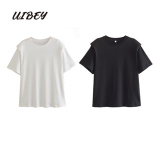 Uibey เสื้อคอกลม สีพื้น อเนกประสงค์ แฟชั่น 2205