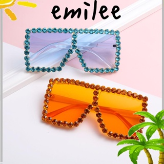 Emilee แว่นกันแดด UV 400 ทรงสี่เหลี่ยม แบน ด้านบน ผู้หญิง ผู้ชาย แว่นกันแดด พลอยเทียม