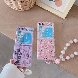 เคสโทรศัพท์มือถือ TPU นิ่ม กันกระแทก ลายมิกกี้ มินนี่เมาส์ พร้อมสายคล้องข้อมือ สําหรับ Samsung Galaxy Z Flip 5 4 3