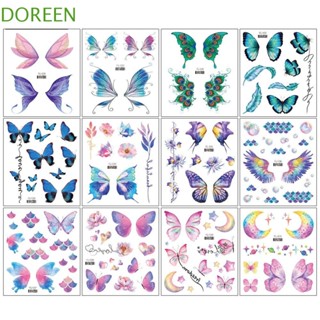 Doreen สติกเกอร์รอยสัก กลิตเตอร์ ลายการ์ตูน กันน้ํา ไม่เป็นอันตรายต่อผู้คน สติกเกอร์ถ่ายโอนน้ํา ที่มีสีสัน