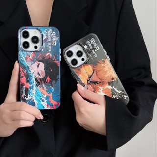 เคสป้องกันโทรศัพท์มือถือ ชุบไฟฟ้า ลาย Demon Blade Tanjiro หรูหรา สีเงิน สําหรับ iPhone 11 14 12 13 Pro Max