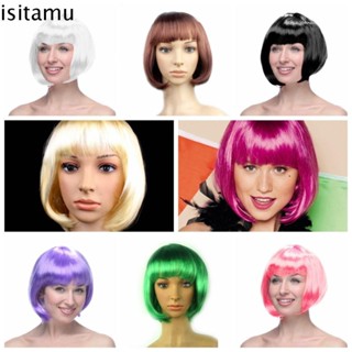 Isitaft วิกผมบ๊อบสั้น ตรง สีดํา สีชมพู คอสเพลย์ปาร์ตี้คริสต์มาส สําหรับผู้หญิง