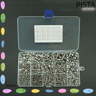 PISTA ชุดน็อต และสกรู สเตนเลส 304 หัวหกเหลี่ยม พร้อมกล่องเก็บ สําหรับมือจับประตู 520 ชิ้น