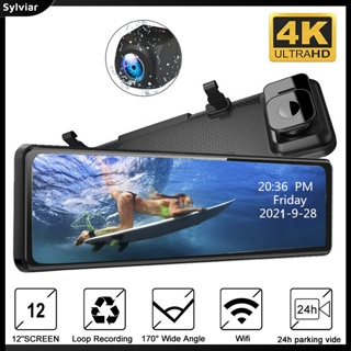 [sylviar] กล้องบันทึกวิดีโอ Hd Wifi Dual Dash Cam 4k Gps 12 นิ้ว สําหรับติดรถยนต์