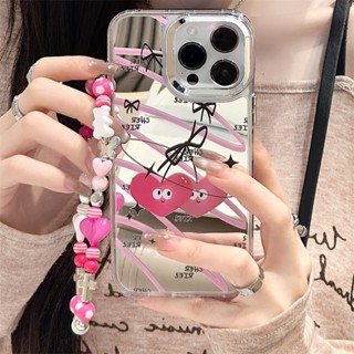 [พร้อมส่ง] เคสป้องกันโทรศัพท์มือถือกระจก ลายหัวใจ พร้อมสายคล้อง สําหรับ Apple iPhone 15 14 13 12 11 PROMAX XS XR XSMAX SE2020 6 7 8PLUS MINI