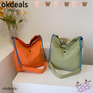 Okdeals กระเป๋าสะพายไหล่ กระเป๋าถือ ความจุขนาดใหญ่ สีตัดกัน สําหรับนักเรียน