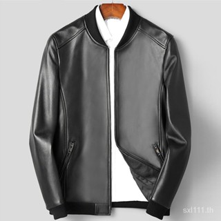 [New autumn] Haining genuine leather leather coat mens baseball clothing fashion 2023 autumn short slim handsome locomotive sheepskin jacket thin N8NO