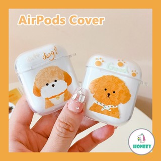 เคสหูฟัง ซิลิโคนนิ่ม แบบใส ลายการ์ตูนสัตว์ สุนัขน่ารัก สําหรับ Airpods 2 1