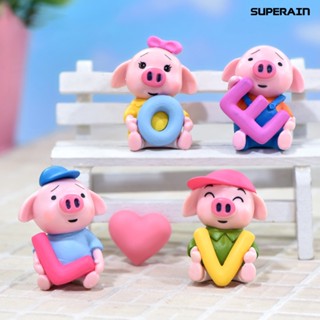 (super) โมเดลฟิกเกอร์ รูปหมูน่ารัก ขนาดเล็ก สําหรับตกแต่งสวน โต๊ะ รถยนต์ 4 ชิ้น