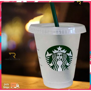 Ready stock 473 Ml/16oz Starbucks Straw Cup Transparent Cup Of The Party รูปร่างของถ้วยกาแฟ