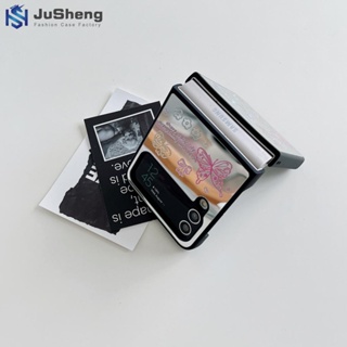 Jusheng เคสโทรศัพท์มือถือแฟชั่น ลายผีเสื้อ พร้อมสายโซ่คล้อง สําหรับ Samsung Z Flip4 Z Flip3