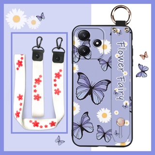 Oil Painting Dirt-resistant Phone Case For Redmi Note12R flower Shockproof Silicone Fashion Design ring Waterproof Lanyard