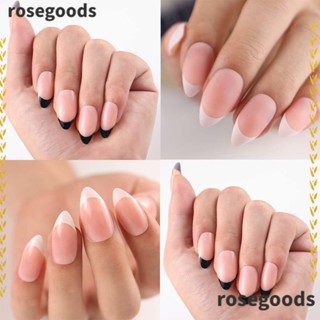 Rosegoods1 เล็บปลอม ขอบยาว ถอดออกได้ สีขาว และสีดํา สไตล์ฝรั่งเศส สําหรับร้านเสริมสวย