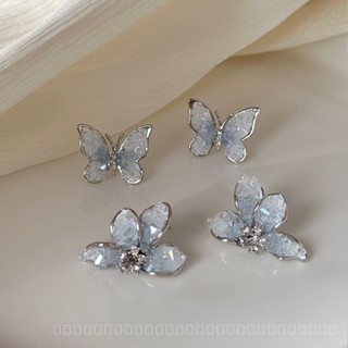 0812-YWFK-EH Niche Design Gradient Blue Butterfly Studs Sweet Elegance Fresh Fashion All-Match Western Style Earrings Earrings 1KVU