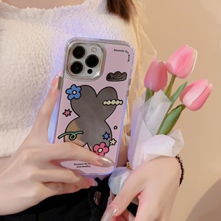 เคสโทรศัพท์มือถือแบบแข็ง กระจก ลายดอกไม้ สีชมพู สําหรับ iPhone 11 11promax 12 12Pro 12promax 13 13Pro 13promax 14 14Pro 14promax 12