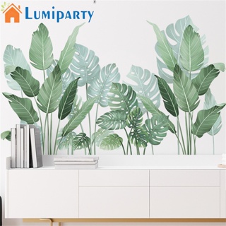 Lumiparty สติกเกอร์วอลเปเปอร์ ลายใบไม้เขตร้อน มีกาวในตัว สีเขียว สําหรับติดตกแต่งผนังบ้าน ห้องนอน ห้องนั่งเล่น 2 ชิ้น