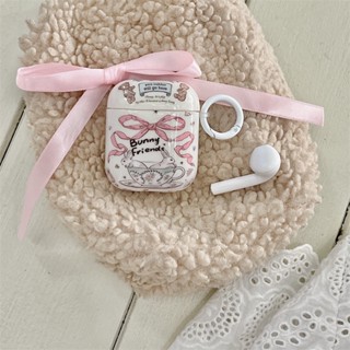 เคสหูฟังบลูทูธไร้สาย แบบนิ่ม ลายกระต่าย แต่งริบบิ้น สไตล์เรโทร สําหรับ Airpods 1 2 PRO 3